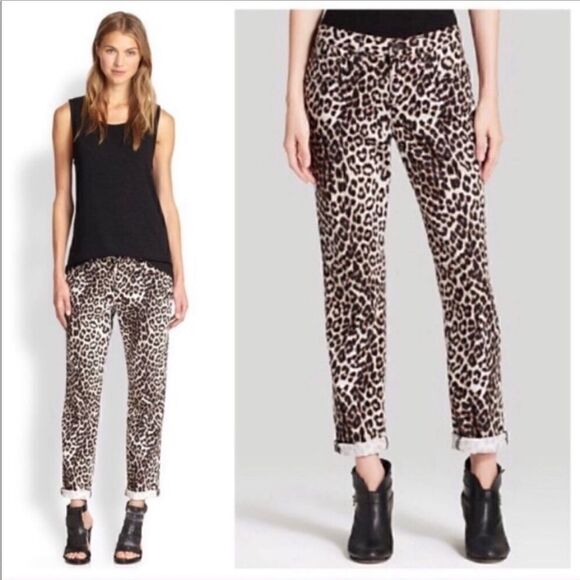 Rag & Bone Boyfriend Mid Rise Leopard Jeans Size 25 NWT - Picture 1 of 15